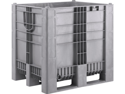 BoxPallet 1200х1000х1140 сплошной, на 3-х полозьях цв. серый