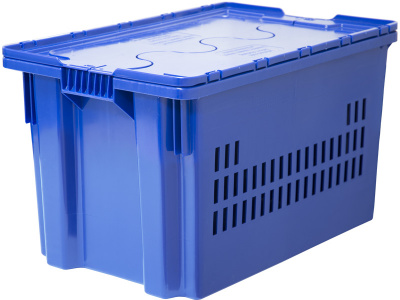 Ящик с крышкой п/э 600х400х350 Safe PRO мороз. дно спл. стенки перф, синий с синей крышкой